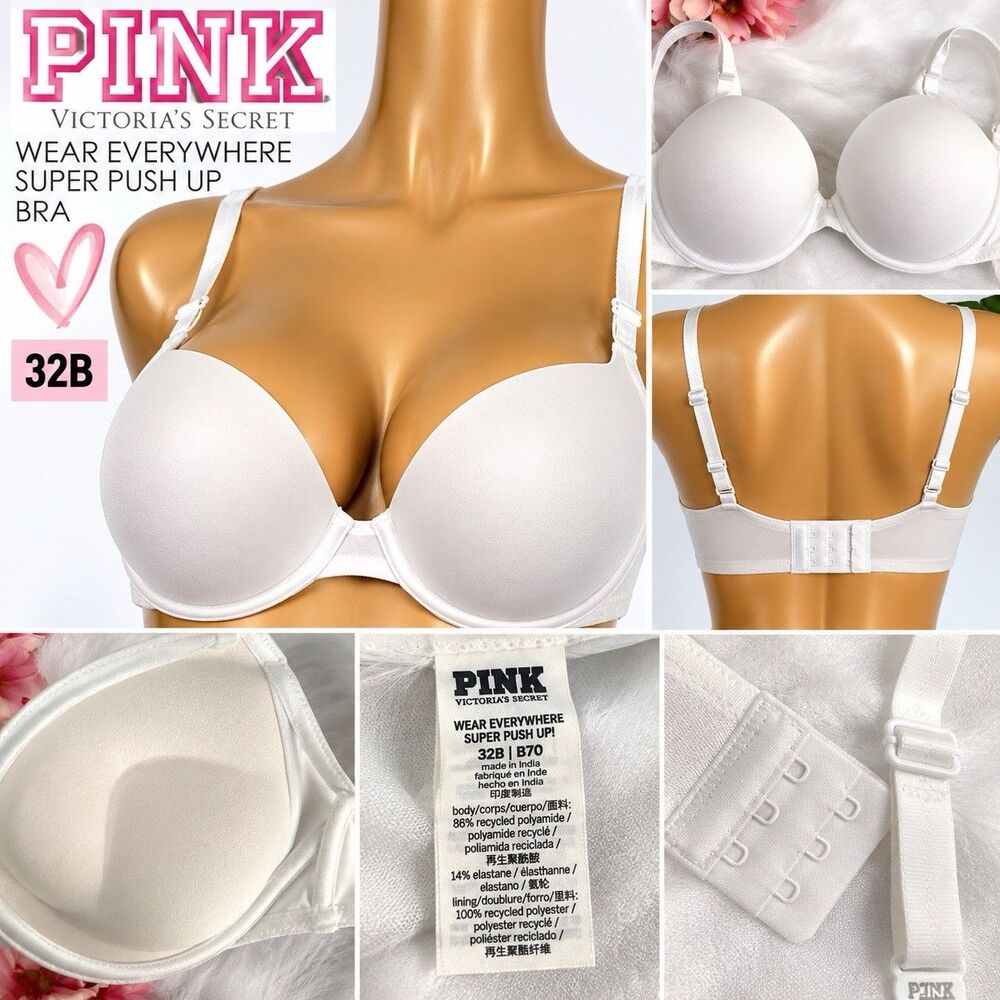 Victoria's Secret PINK Wear Everywhere Super Push Up bra, Size 32B White Padded